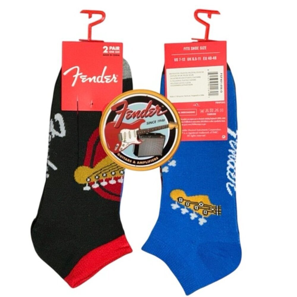 Fender Guitar Casual Socks 2 Pair Set Black Blue Adult Unisex Men 7-12 One Size - Picture 16 of 16